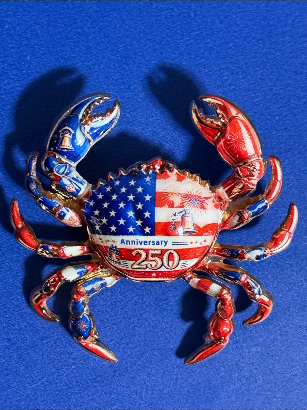 Patriotic Red & Blue Crab Brooch - 250th Anniversary